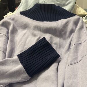 Maeve Lavender Knit Sweater with Navy Turtleneck & Cuffs